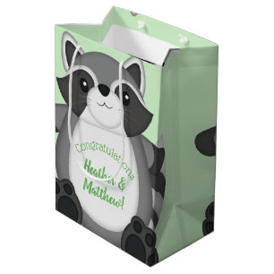 Racoon Baby Shower Green Medium Gift Bag