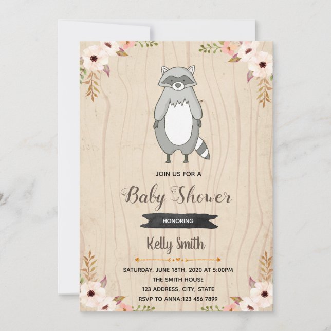 Racoon baby shower invitation (Front)