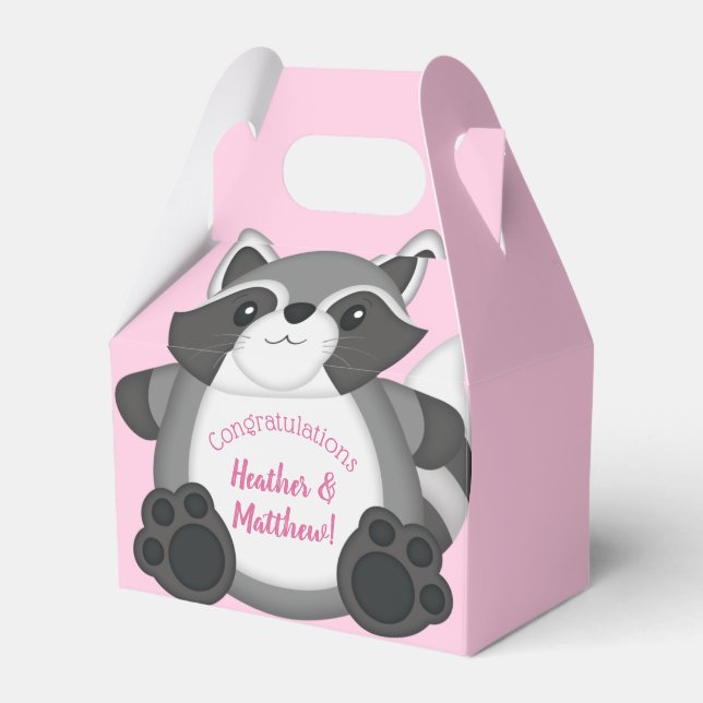 Racoon Baby Shower Pink Favour Box (Front Side)