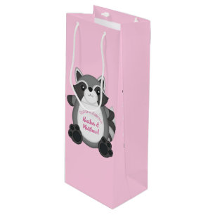 Racoon Baby Shower Pink Wine Gift Bag