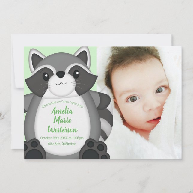 Racoon Baby Shower Woodland Invitation (Front)