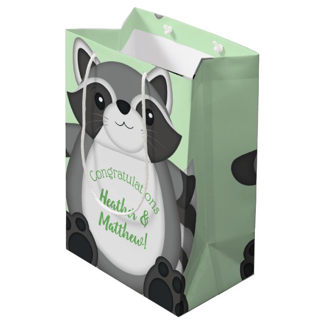 Racoon Baby Shower Woodland Medium Gift Bag (Back Angled)