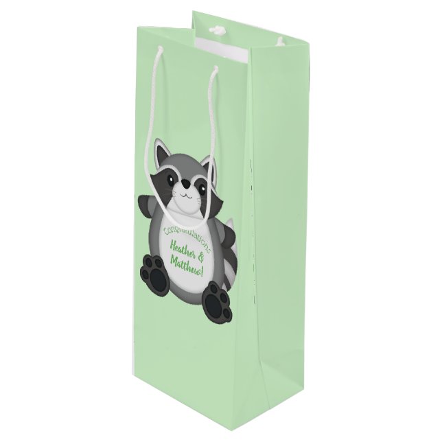 Racoon Baby Shower Woodland Wine Gift Bag (Front Angled)