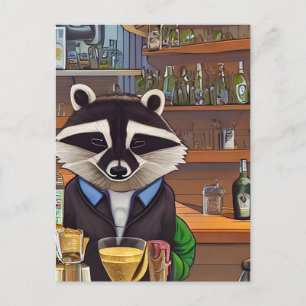 Racoon Bartender Postcard