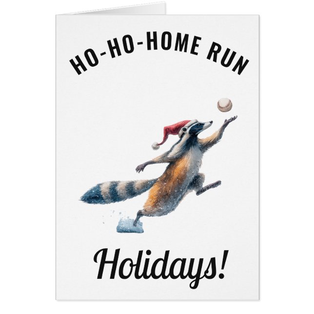 Racoon Baseball Holiday Card – Editable Message (Front)