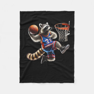 Racoon Basketball Dunk Art - Fun Sports Animal Il Fleece Blanket
