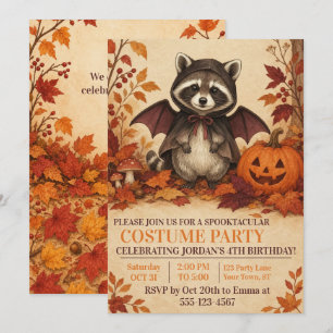 Racoon Bat Costume Halloween Birthday Party Invitation