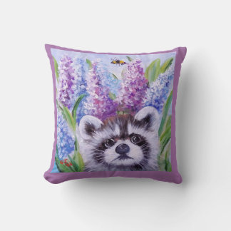 Racoon Bee and flowers SPRING BUZZ Cushion