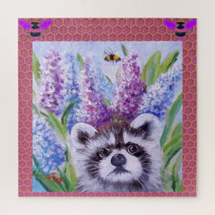 Racoon Bee and flowers SPRING BUZZ puzzles