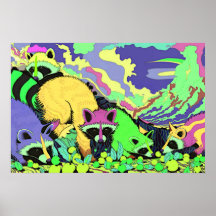 Racoon Berries Surreal Wall Art Poster