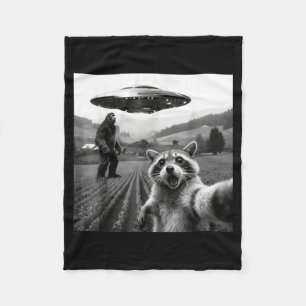 Racoon Bigfoot Selfie Ufo Funny Racoon Alien Bigfo Fleece Blanket