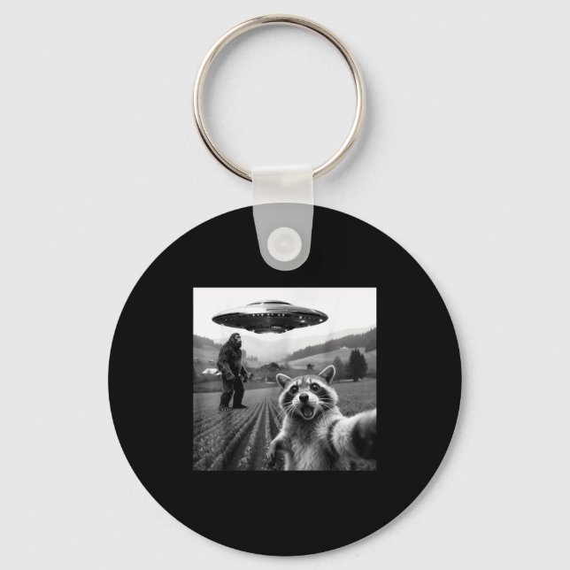 Racoon Bigfoot Selfie Ufo Funny Racoon Alien Bigfo Key Ring (Front)
