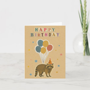 Racoon Birthday Card on Kraft Background