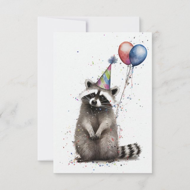 Racoon Birthday Party Flat Greeting Card (Front)