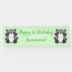 Racoon Birthday Party Green Banner