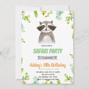 Racoon birthday party invitation