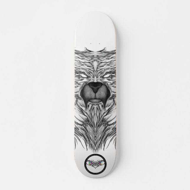 Racoon black and white surreal symmetric line art skateboard (Front)