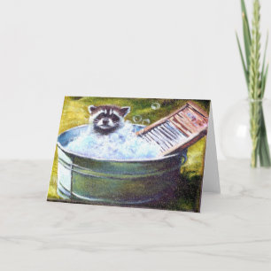 Racoon Bubble Bath blank greeting card