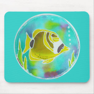 Racoon Butterfly Fish Batik Art Mouse Pad