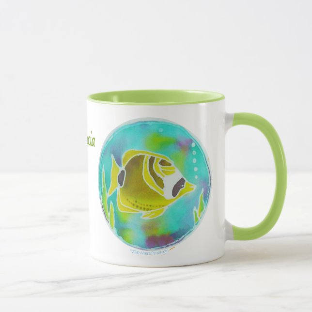 Racoon Butterfly Fish Batik Personalised Name Mug (Right)