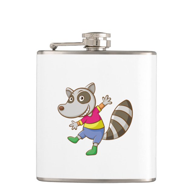 Racoon cartoon hip flask (Front)