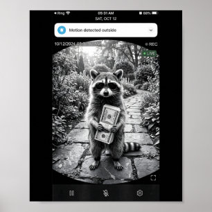 Racoon Cash Door Camera Meme Design Poster