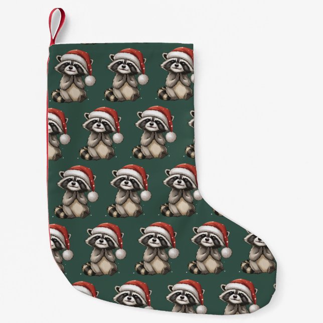 Racoon Christmas Animal Santa Hat Xmas Small Christmas Stocking (Front)