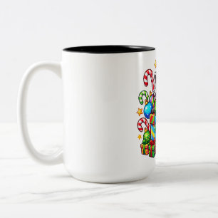 Racoon Christmas Gift Parade Two-Tone Coffee Mug