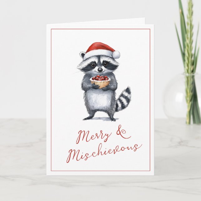 Racoon Christmas Greetings Cute Holiday Card (Front)