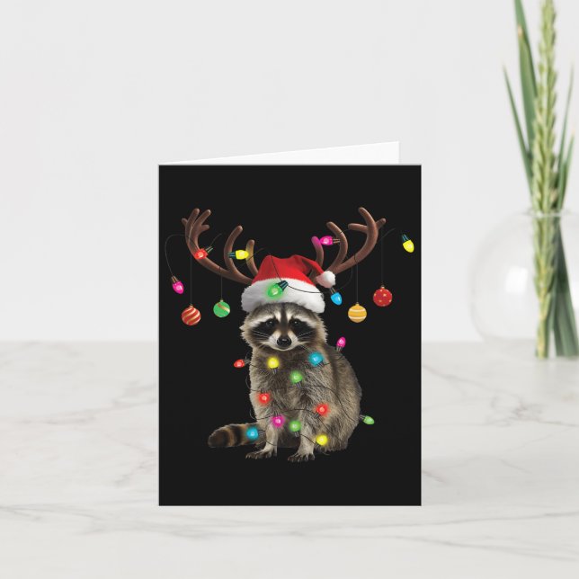 Racoon Christmas Lights Funny Xmas Party Family M Card (Front)