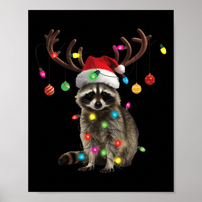 Racoon Christmas Lights Funny Xmas Party Family M Poster (Front)