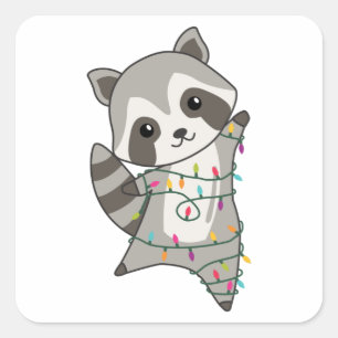 Racoon Christmas Snow Winter Raccoons Square Sticker