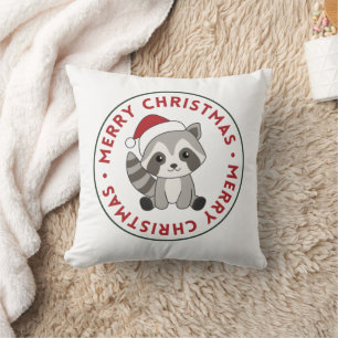Racoon Christmas Snow Winter Raccoons Throw Pillo Cushion