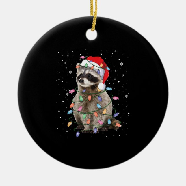Racoon Christmas Tree Lights Pajama Racoon Lover Ceramic Tree Decoration (Front)