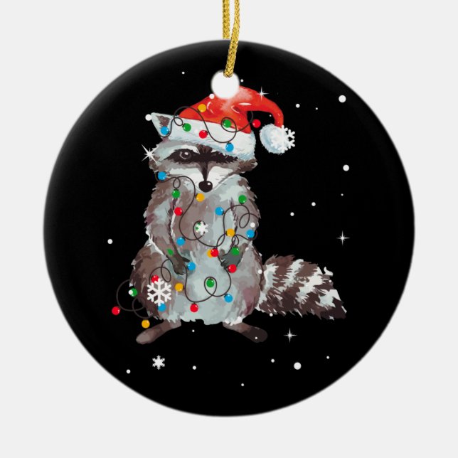 Racoon Christmas Tree Lights Pajama Racoon Lover Ceramic Tree Decoration (Front)