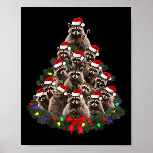 Racoon Christmas Tree Lights Pajama Racoon Lover  Poster