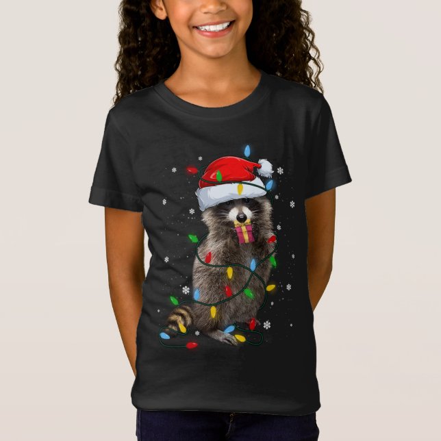 Racoon Christmas Tree Lights Pajama Racoon Lover  T-Shirt (Front)