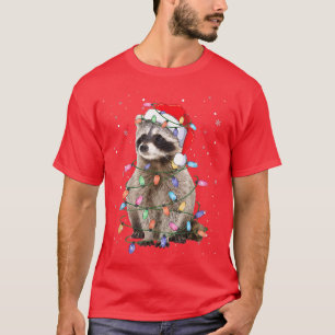 Racoon Christmas Tree Lights Pajama Racoon Lover T-Shirt