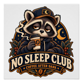  Racoon Coffee Society Retro Poster