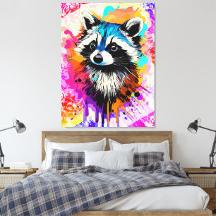 Racoon - Colourful Racoon Painting Trash Panda Canvas Print