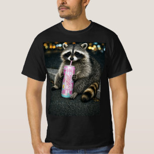 Racoon Cotton Candy Drink Graphic Tee, Fun Animal T-Shirt