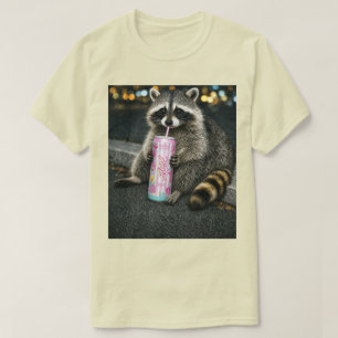 Racoon Cotton Candy Drink Graphic Tee, Fun Animal T-Shirt