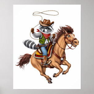 Racoon Cowboy Rodeo Poster