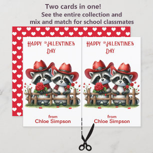 Racoon Cowboys Kid's Valentine Classroom Card