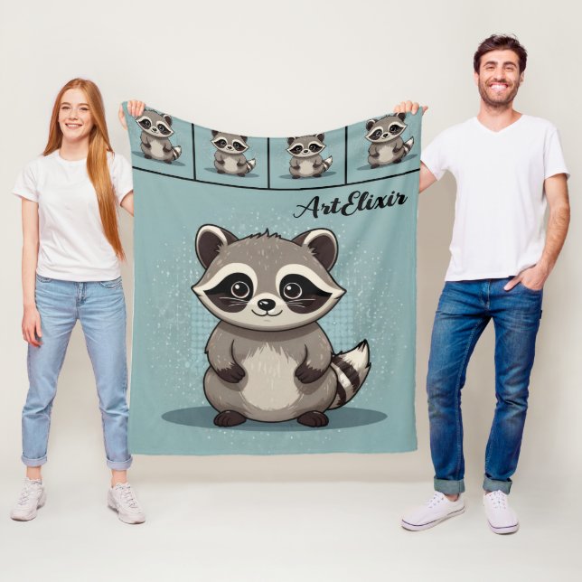Racoon Cute Kawaii Standing Print Fleece Blanket (In Situ)