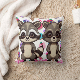 Racoon Cute Kawaii Twin Sweet Print Cushion