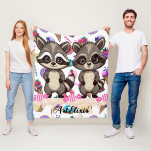 Racoon Cute Kawaii Twin Sweet Print Fleece Blanket