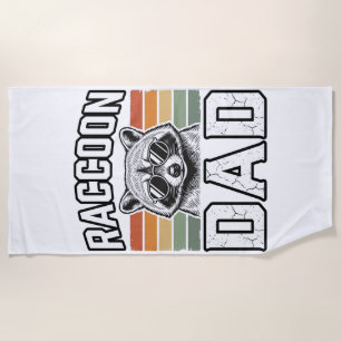 Racoon Dad Vintage Engraving Retro Vector Design_ Beach Towel