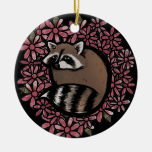 Racoon Daisy Flower Art Raccoons Daisies Floral   Ceramic Tree Decoration