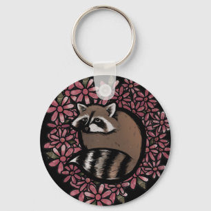 Racoon Daisy Flower Art Raccoons Daisies Floral   Key Ring